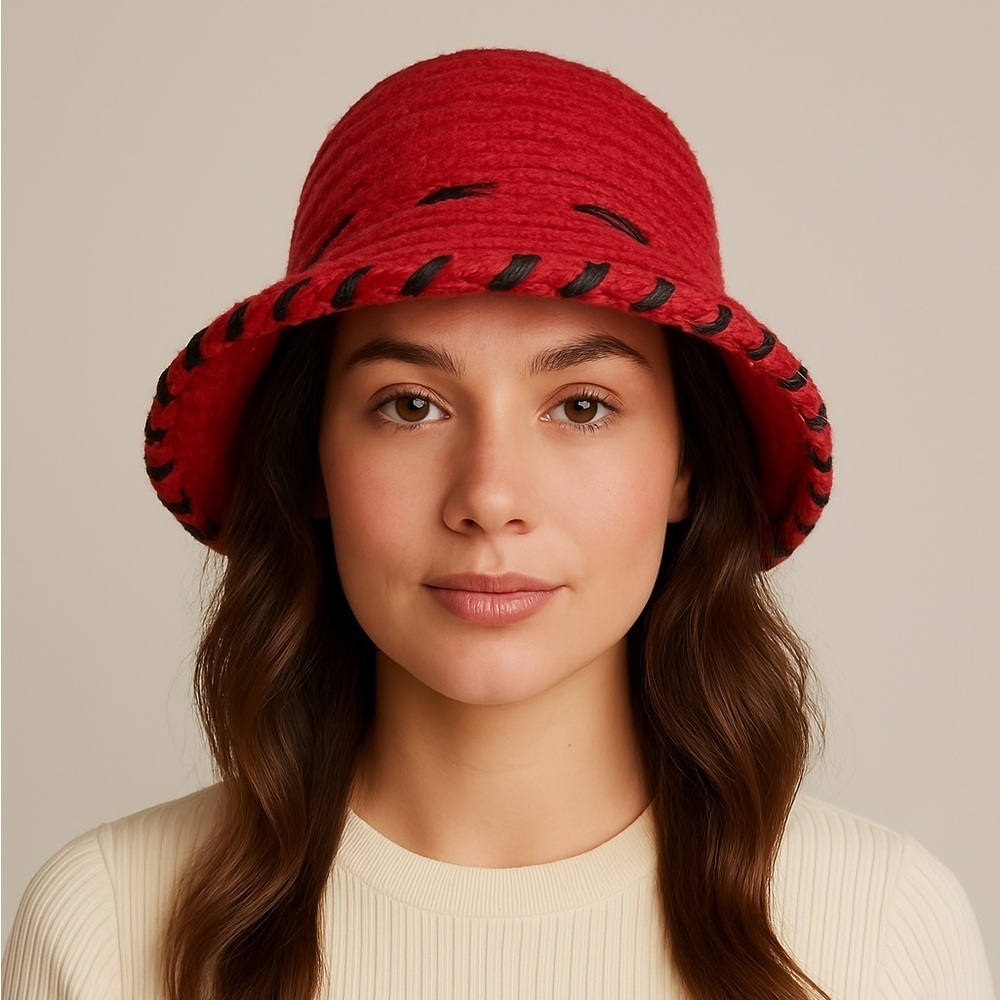 BETMAR New York Vintage Women's Bucket Style Hat Red Wool Blend  Woven Derby